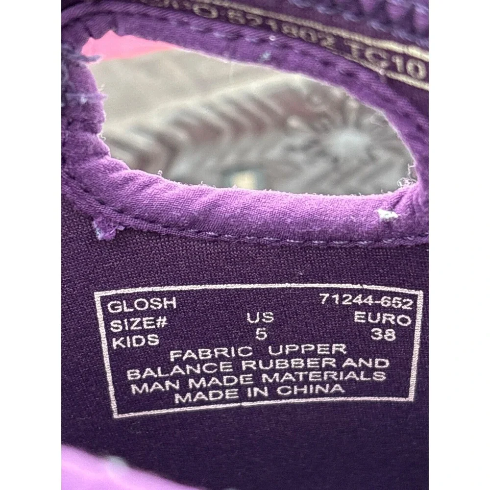 Glosh Bogs Girls 5 Pink Rubber Rain Snow Boots‎ Purple Trim Waterproof Pull-On